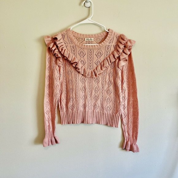 LoveShackFancy Pink Ruffled Cable Knit Sweater - Picture 3 of 7